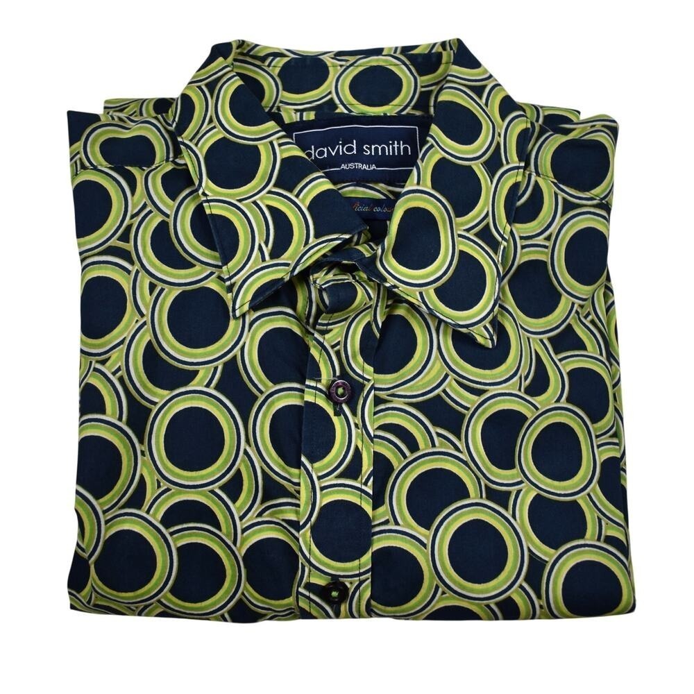 David Smith Australia Button Up Shirt Mens L Blue Green Long Sleeve Geometric - Picture 2 of 11